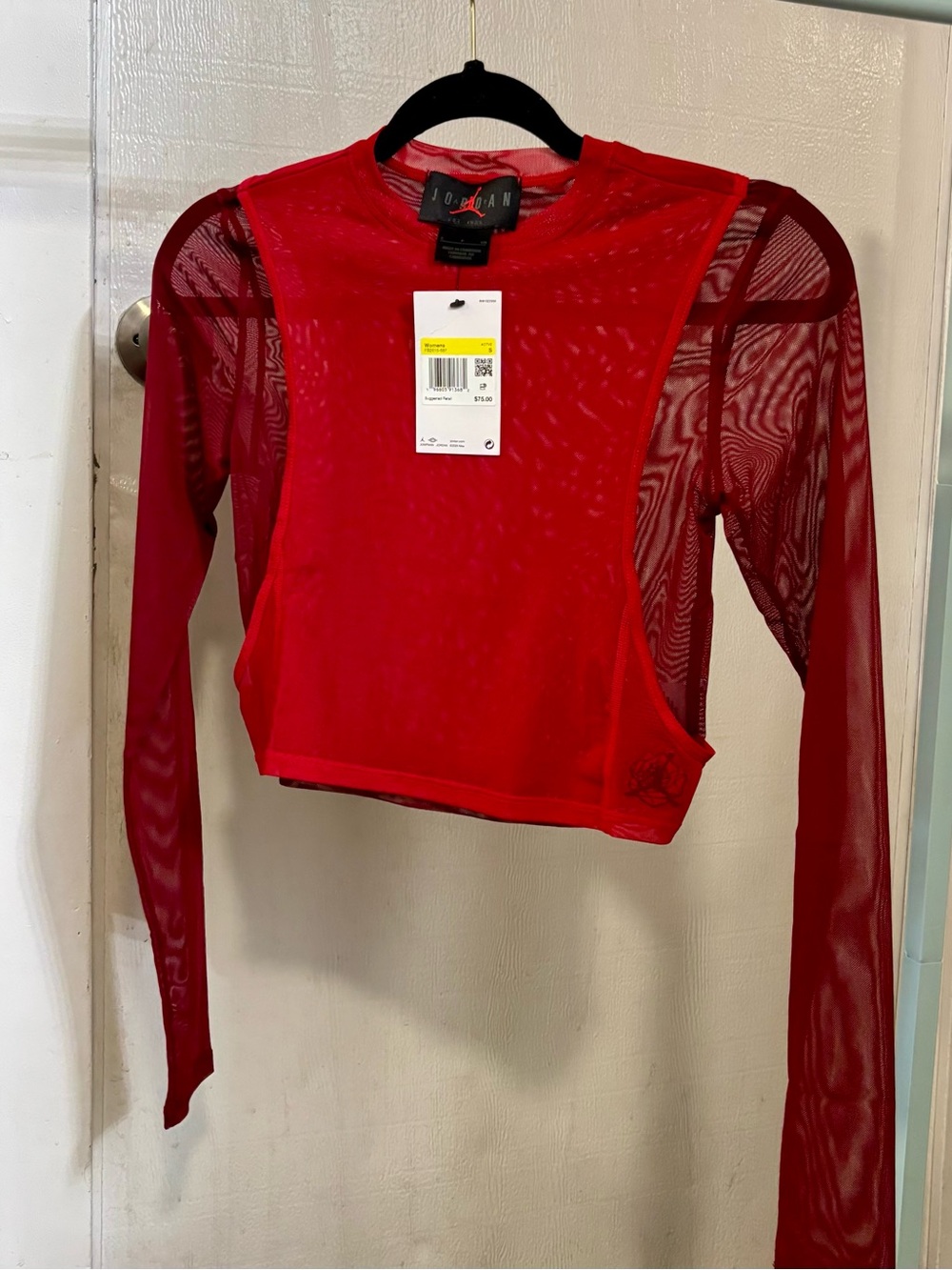 Jordan Red Sheer Long-Sleeve Crop Top